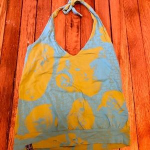 Desigual light blue lime green patterned halter